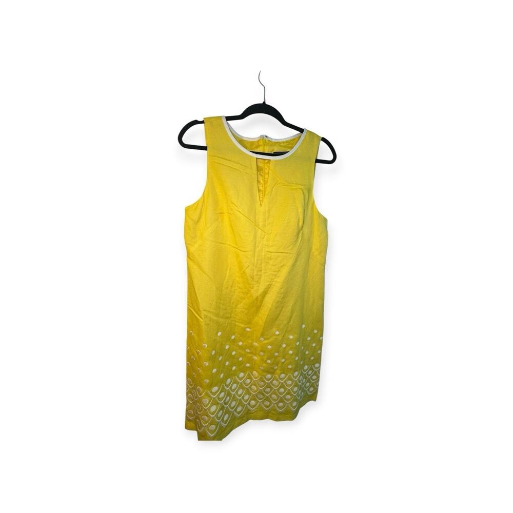 Vintage Linen Yellow Linen Women’s 12 Floral Embroidered Wedding Guest Dress